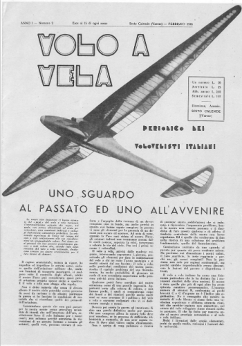 Copertina della rivista 'Volo a Vela' numero 2 anno1946