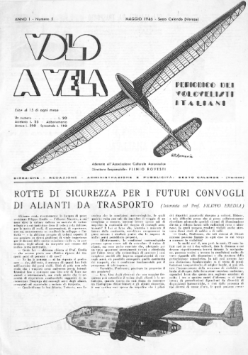 Copertina della rivista 'Volo a Vela' numero 5 anno1946