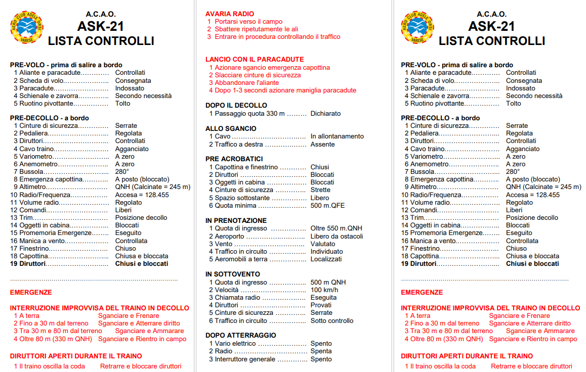 Checklist ASK21 fronte